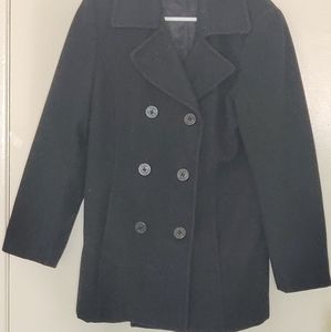 Black Wool Peacoat with Anchor Buttons